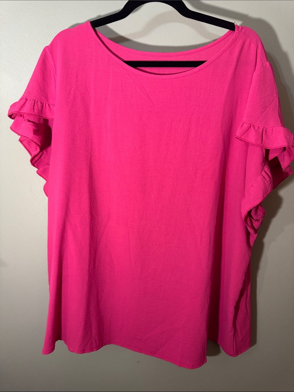 SHEIN Hot Pink Ruffle Sleeve Short Sleeve Top